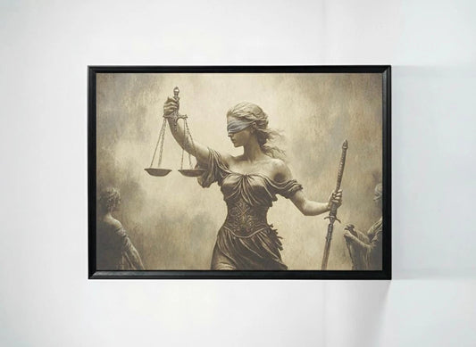 Themis Adalet Heykeli Dekoratif Premium Kumaş Çerçeveli Tablo